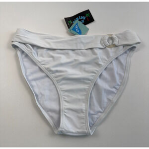 Bikini Bay Mid Rise Basic Belted Bikini Bottom w/ O Ring White Size 14 NWT